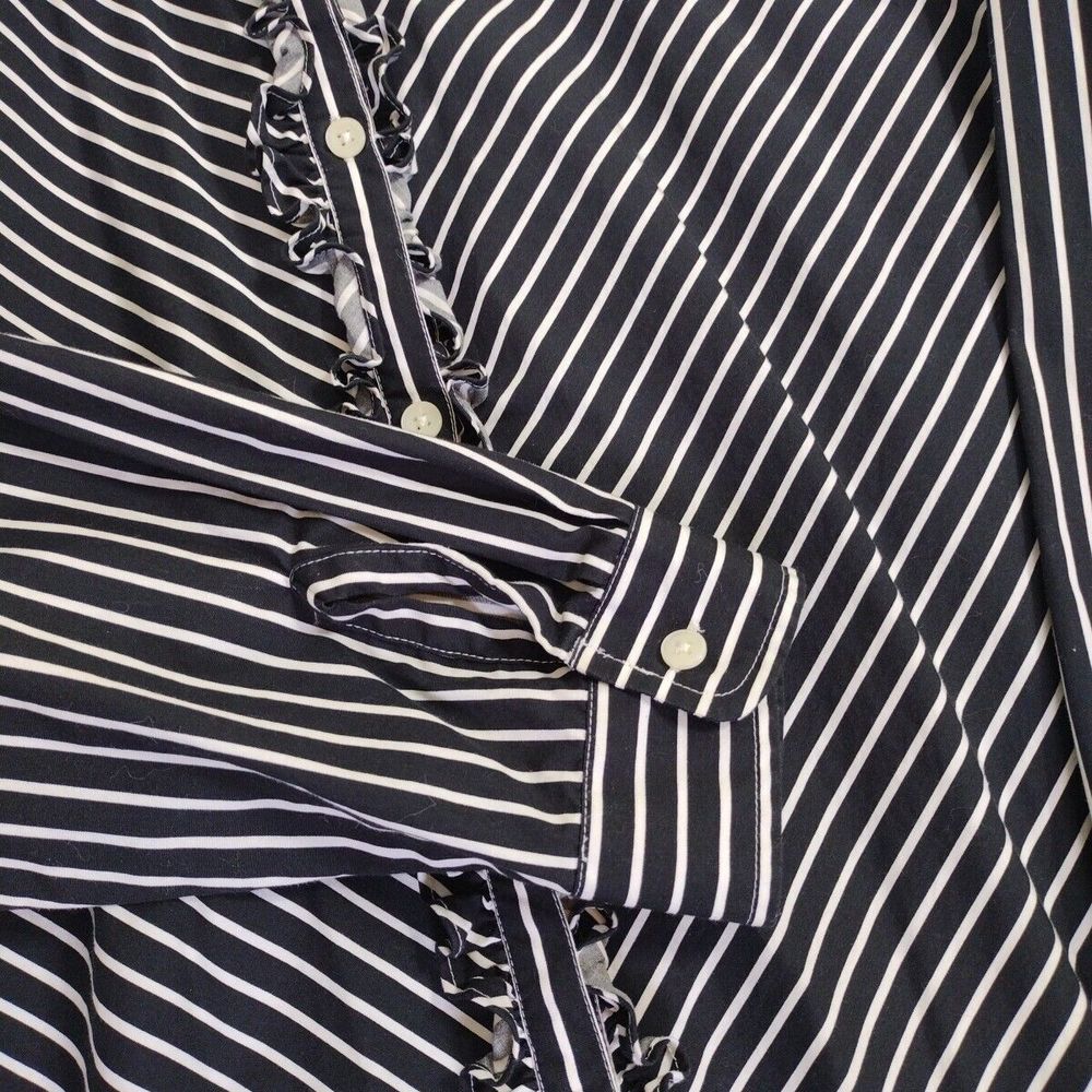 Striped Formal Shirt Collared Blouse Women's Black White 100% Cotton Size L - Picture 6 of 10